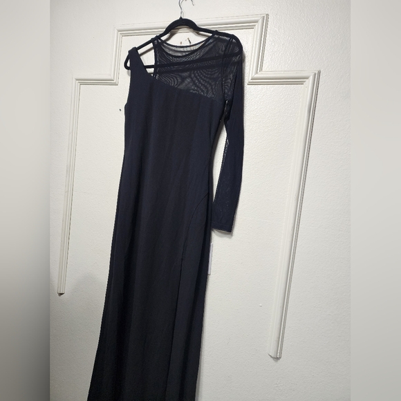 Lulus New Infatuation Black Mesh Asymmetrical Mermaid Maxi Dress L Wedding Party - Picture 10 of 11